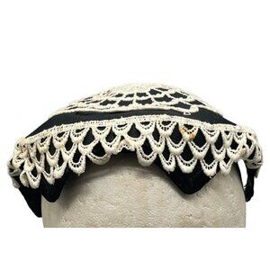 Vintage hat cap theater costume women's lace black white Halloween one size READ